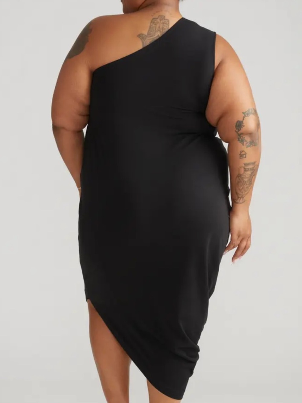 Nwt Universal Standard Geneva Blk Asymmetric Cotton One Shoulder Dress L/22-24 — image 2 of 8